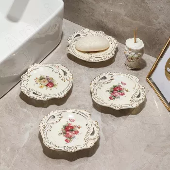 Hand-Painted Floral Ceramic Soap Dish for Cleaner Sinks
