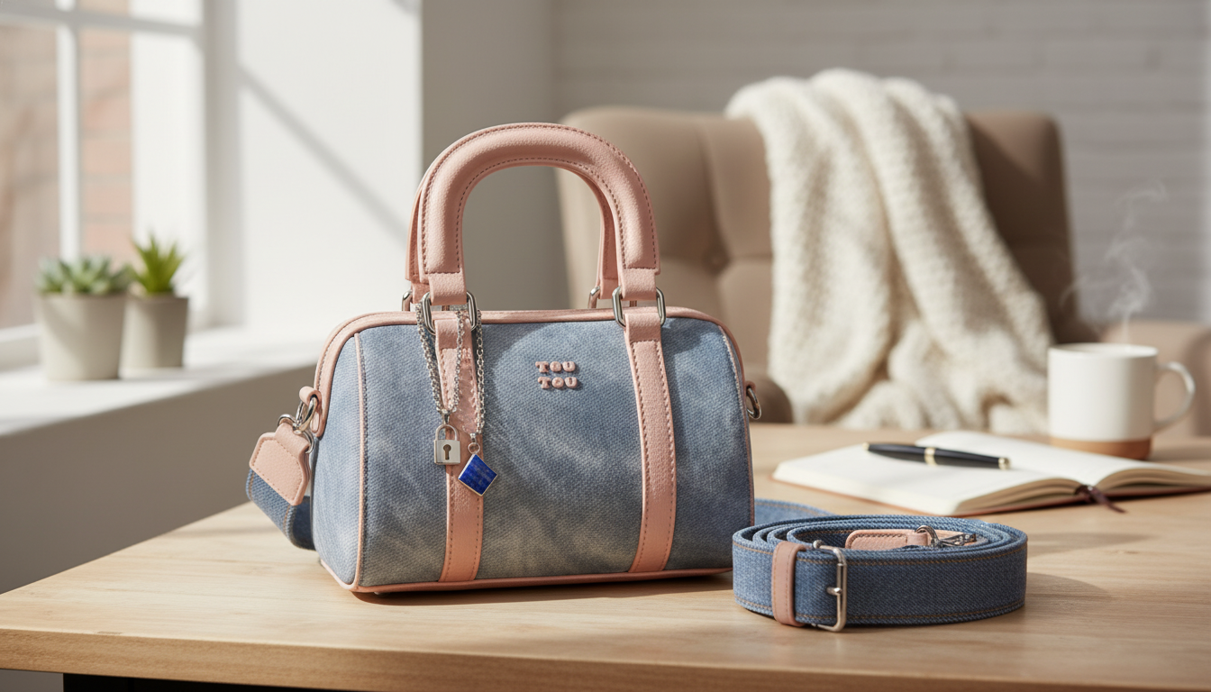 Blue Bowling Handbag: Adjustable Strap & Pendant Style