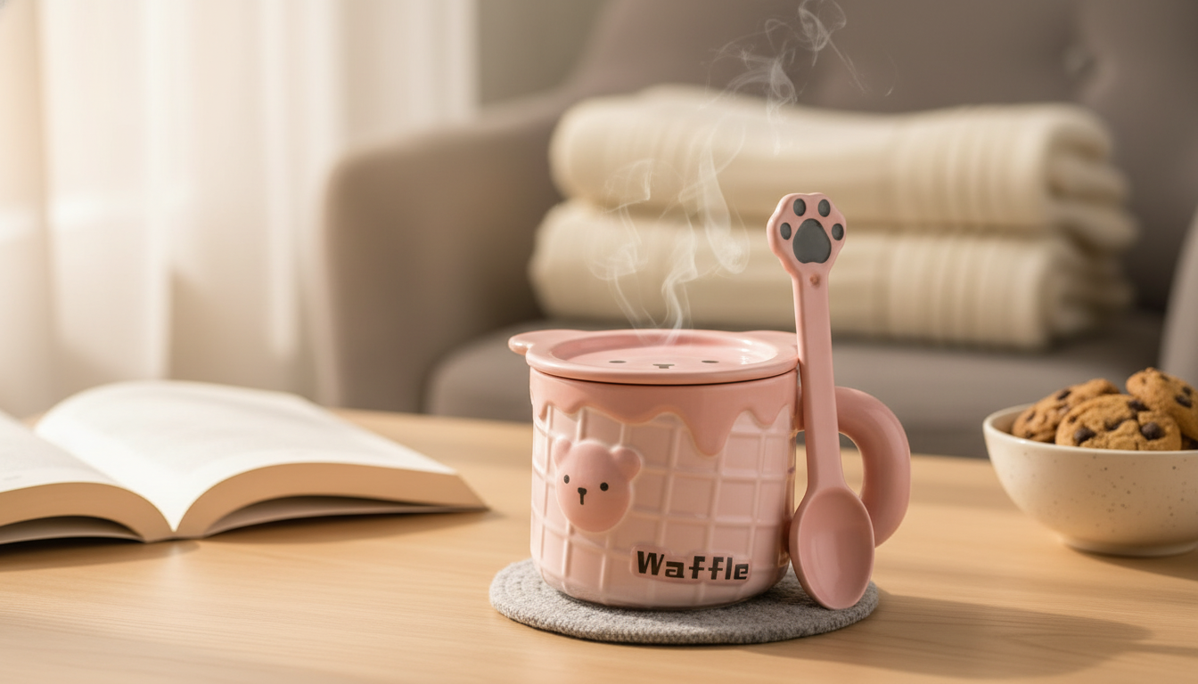Cute Bear Ceramic Mug Set: Lid + Spoon for Cozy Sips