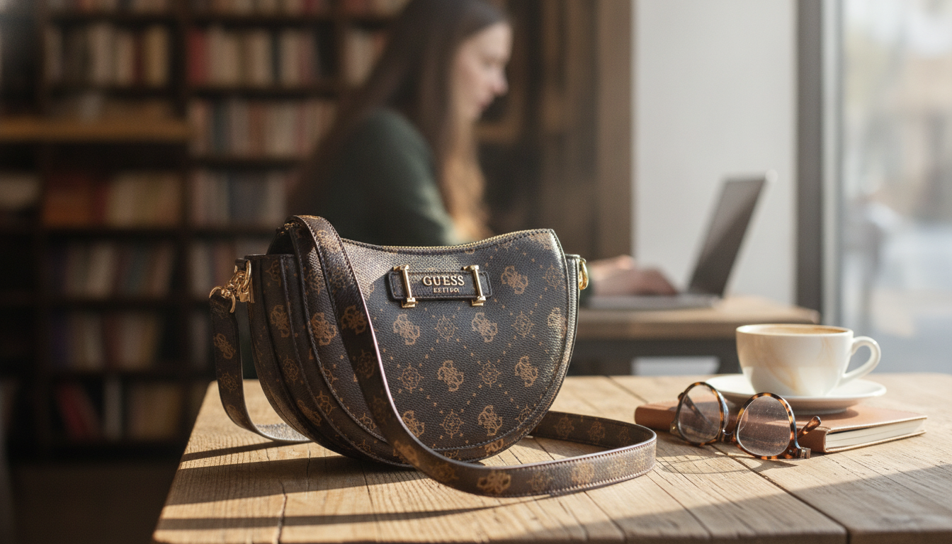 Guess Brown Printed Shoulder Bag: Chic Daily Carry