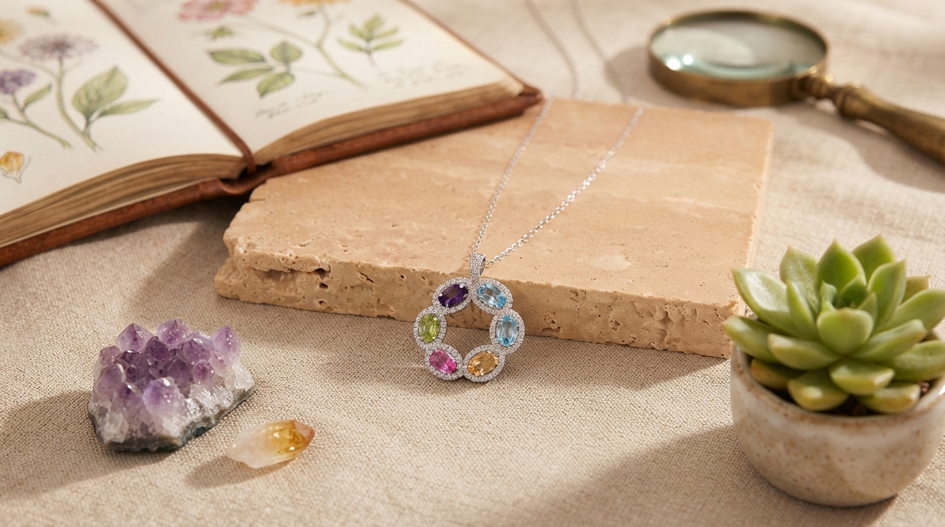 Sterling Silver Pendant with Amethyst, Peridot & Citrine